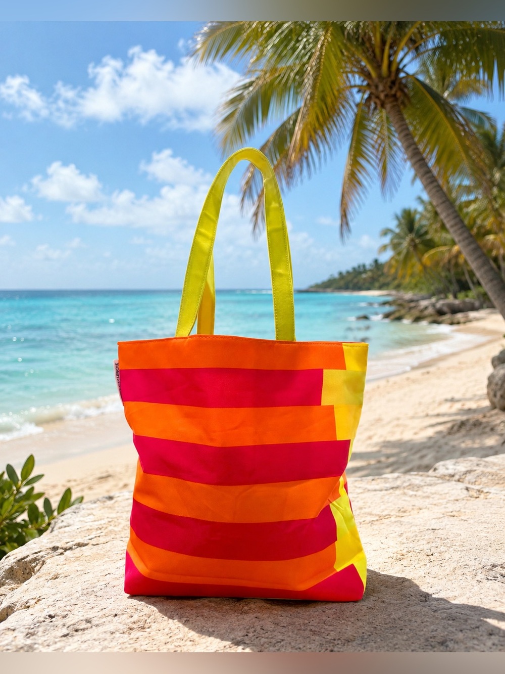 Clinique x Donald Robertson Collab Neon Pink, Orange & Lime Mesh Tote Bag NWOT